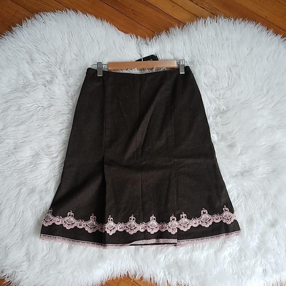Expesss pleated beaded brown wool skirt NWT 4
